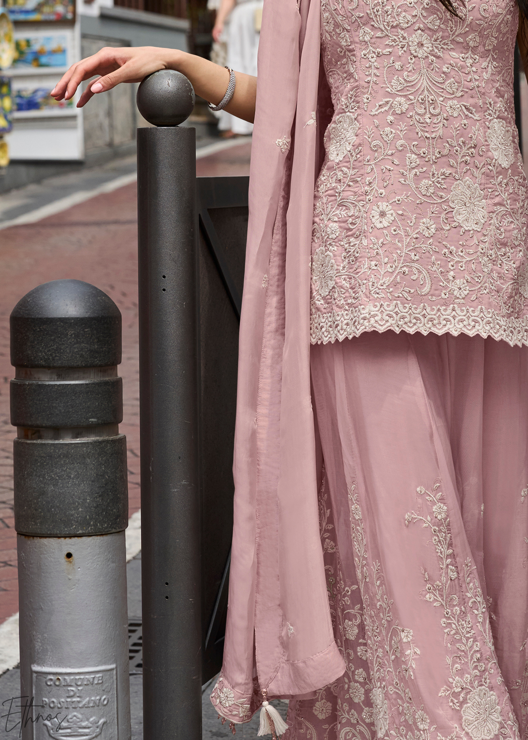 Blush Pink Chikankari Embroidered Mul Silk Palazzo Suit