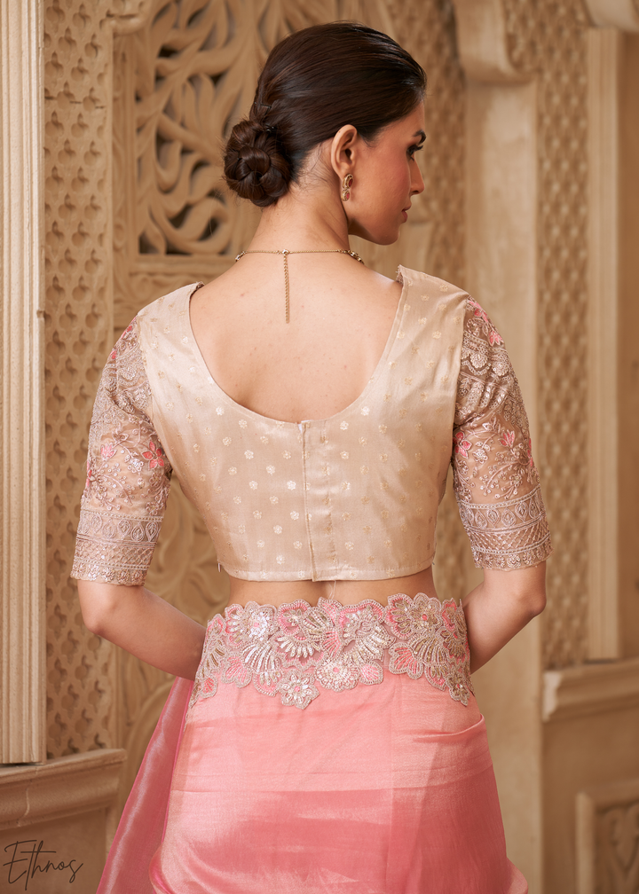 Blush Pink Classic Border Satin Georgette Saree