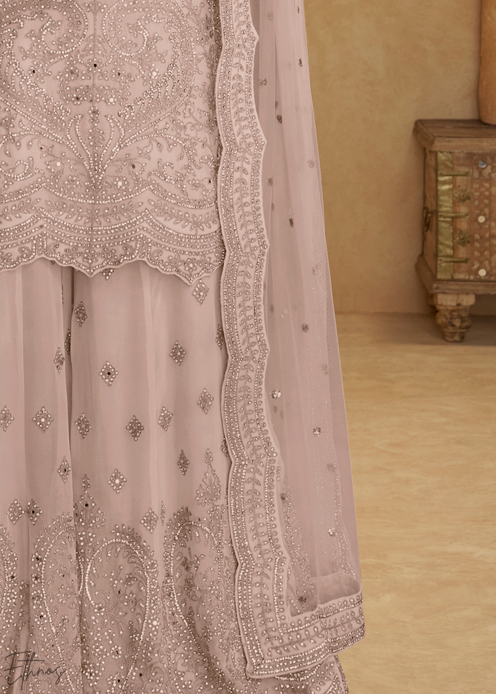 Blush Pink Floral Embroidered Net Sharara Suit