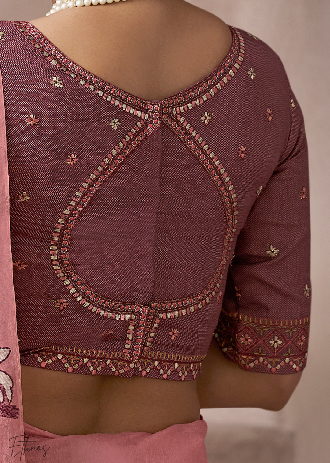 Blush Pink Meadow Flora Viscose Silk Saree