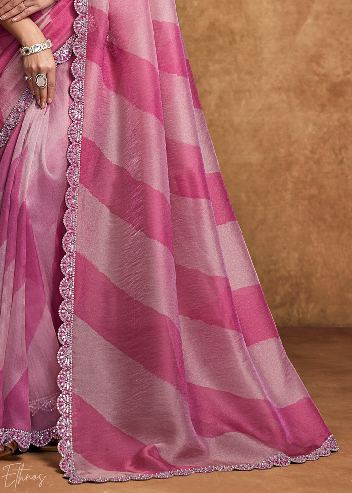 Blush Pink Sequin Embroidered Organza Satin Saree
