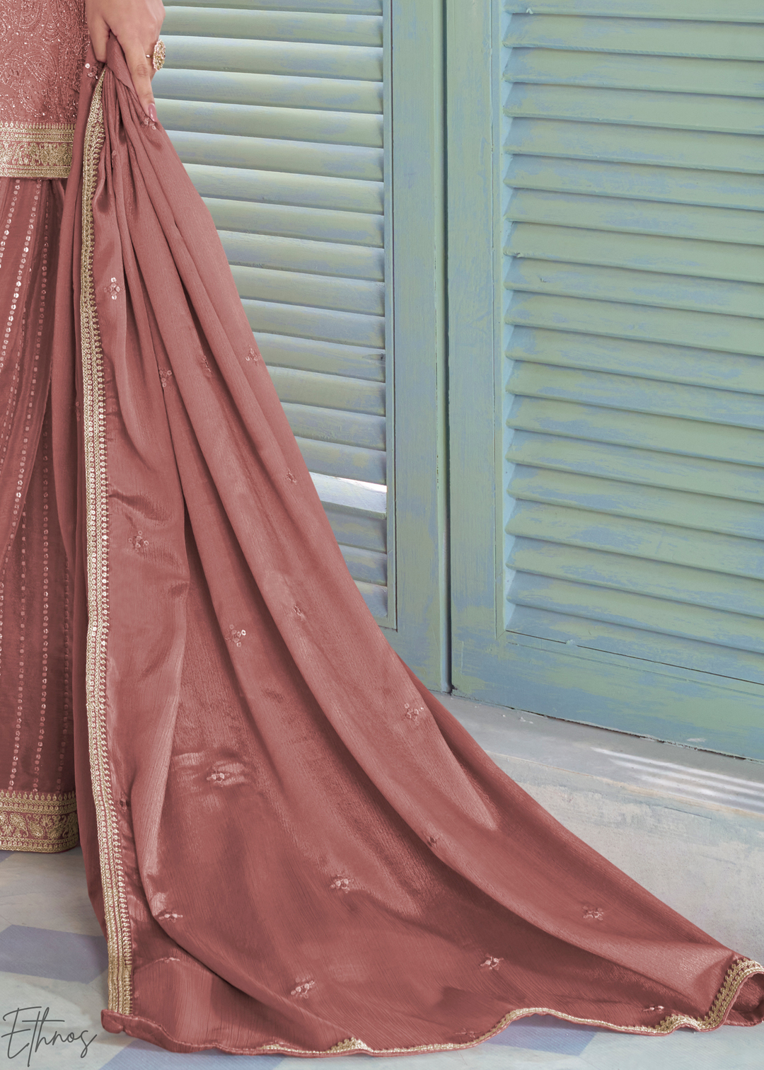 Blush Pink Zari-Encrusted Chinon Sharara Suit