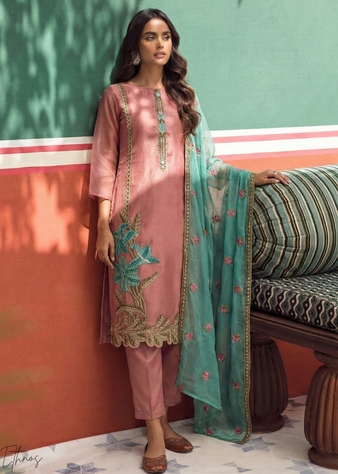 Blush Pink Zari-Santoon Palazzo Suit