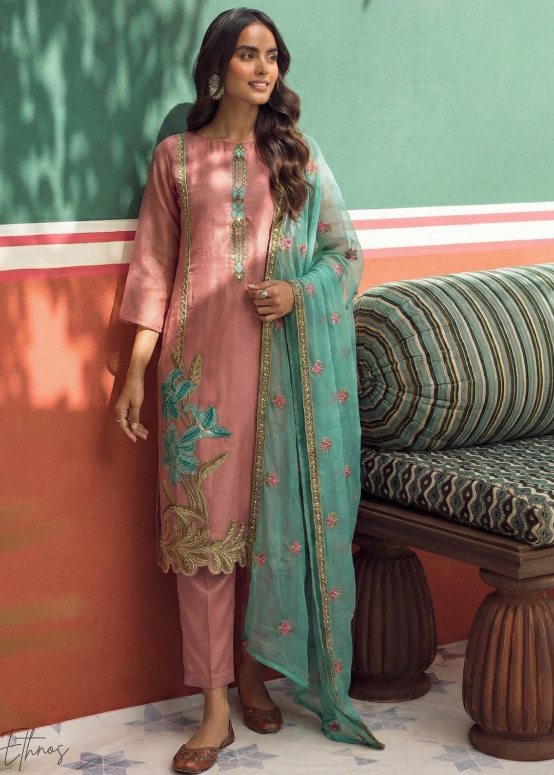 Blush Pink Zari-Santoon Palazzo Suit