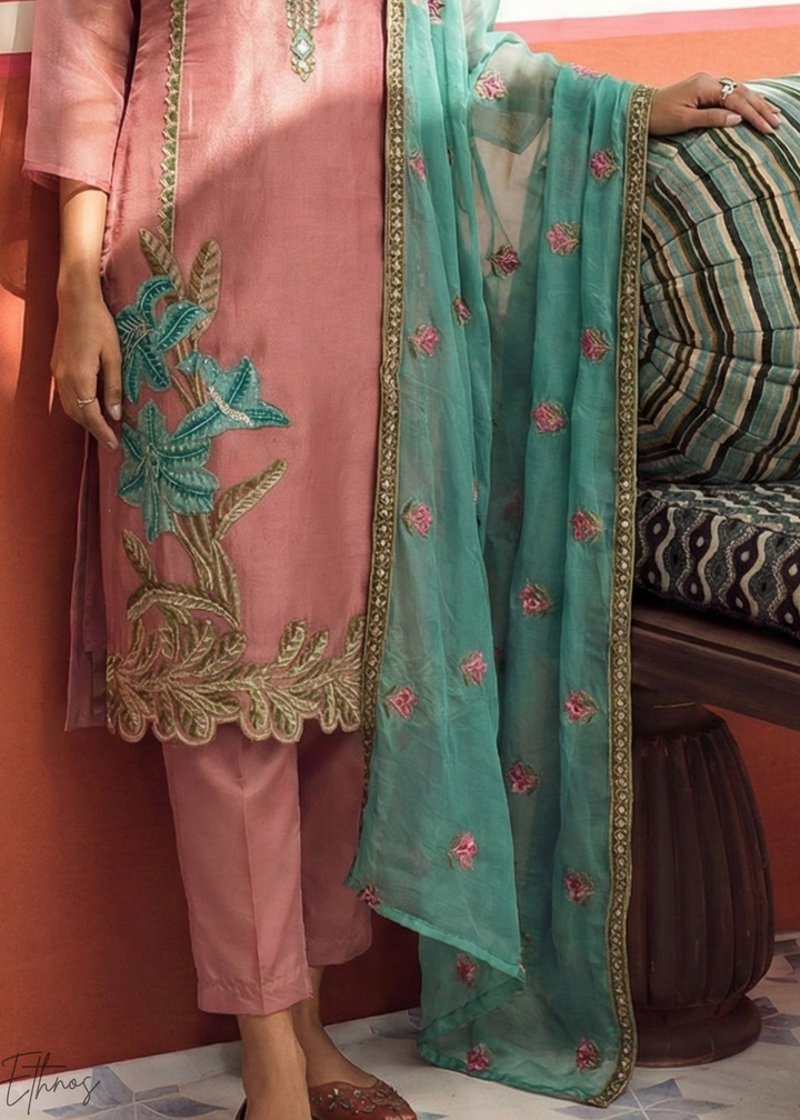 Blush Pink Zari-Santoon Palazzo Suit