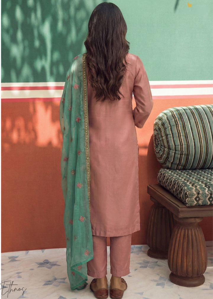 Blush Pink Zari-Santoon Palazzo Suit