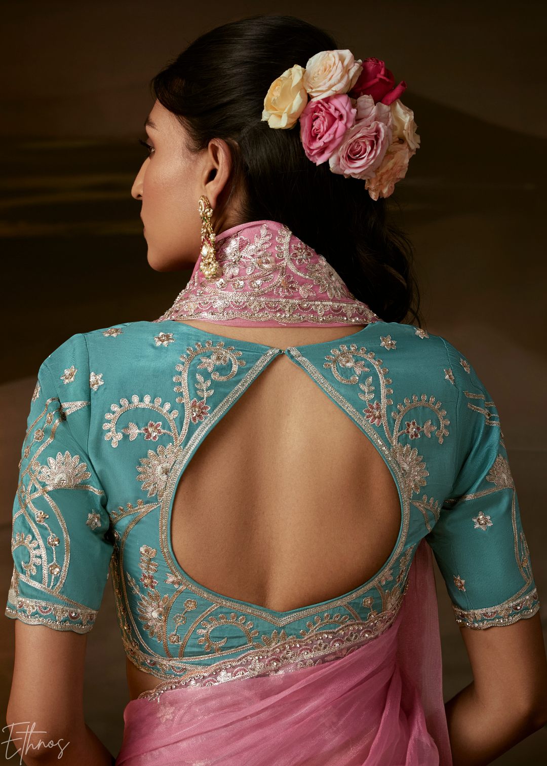 Blush Rose Cutwork Scallop Border Organza Saree