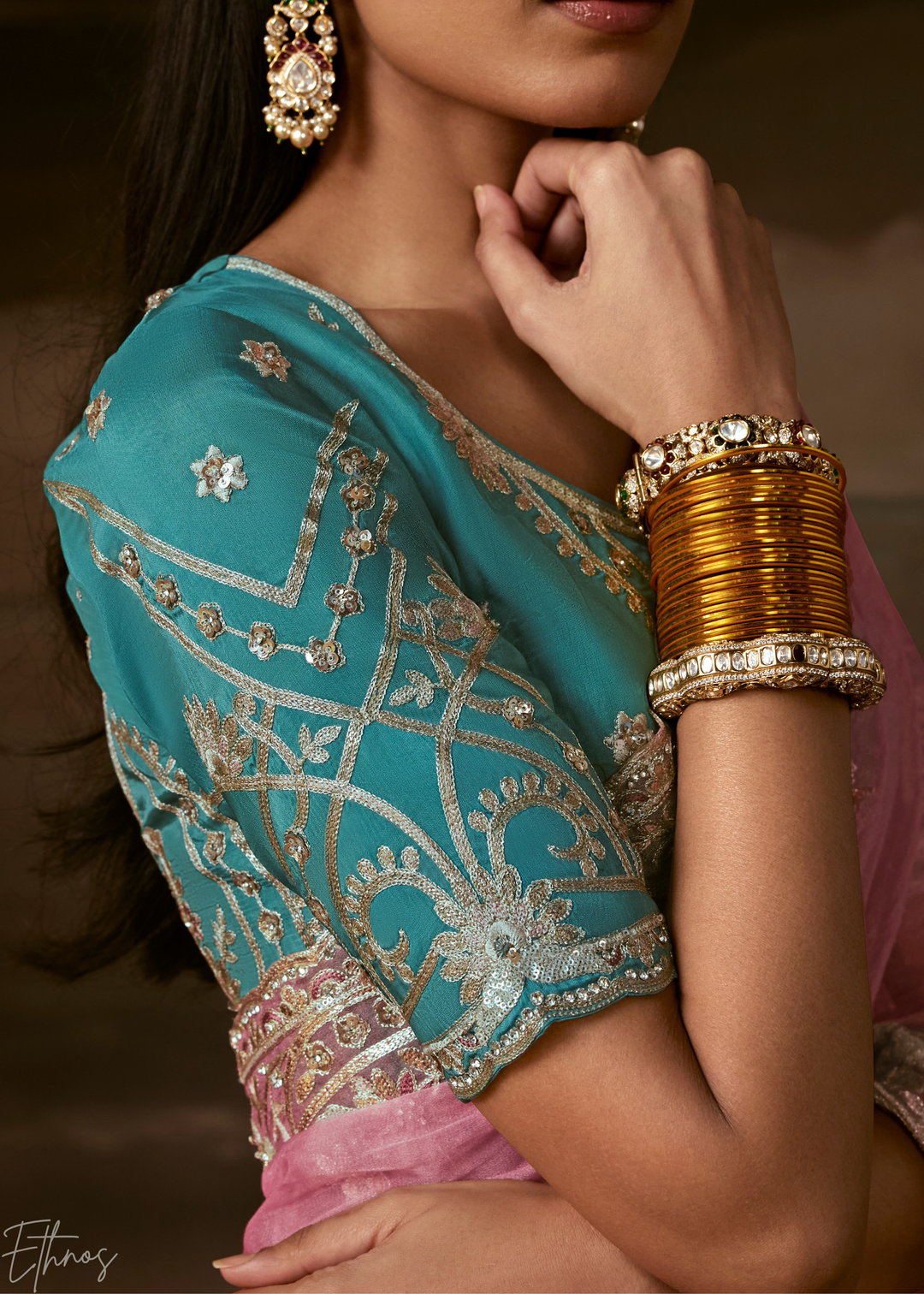 Blush Rose Cutwork Scallop Border Organza Saree
