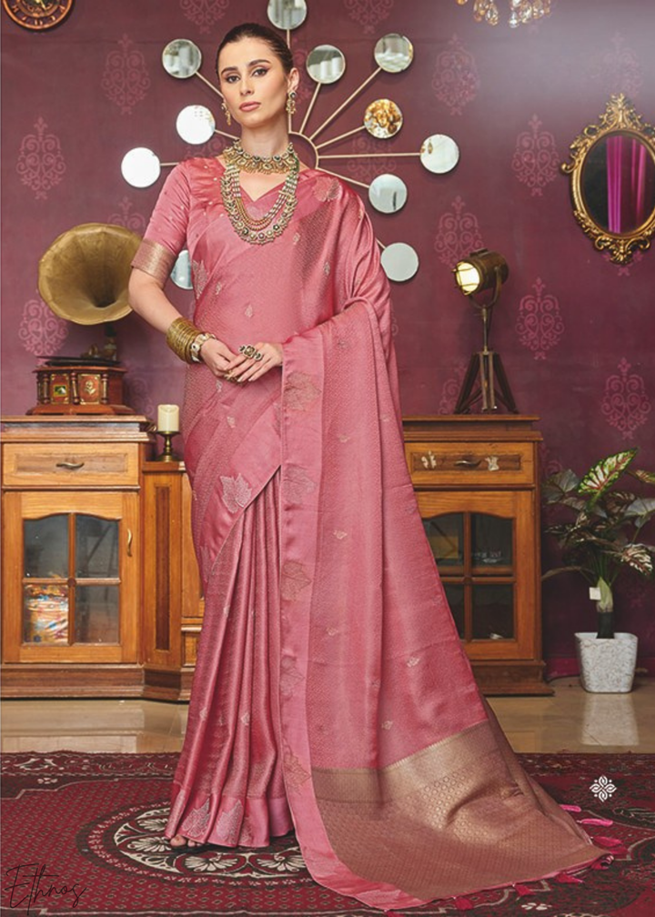 Blush Pink Poly-Viscose Silk Saree