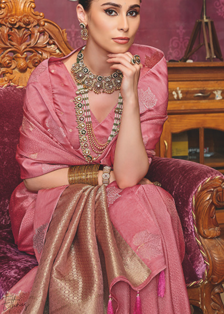 Blush Pink Poly-Viscose Silk Saree