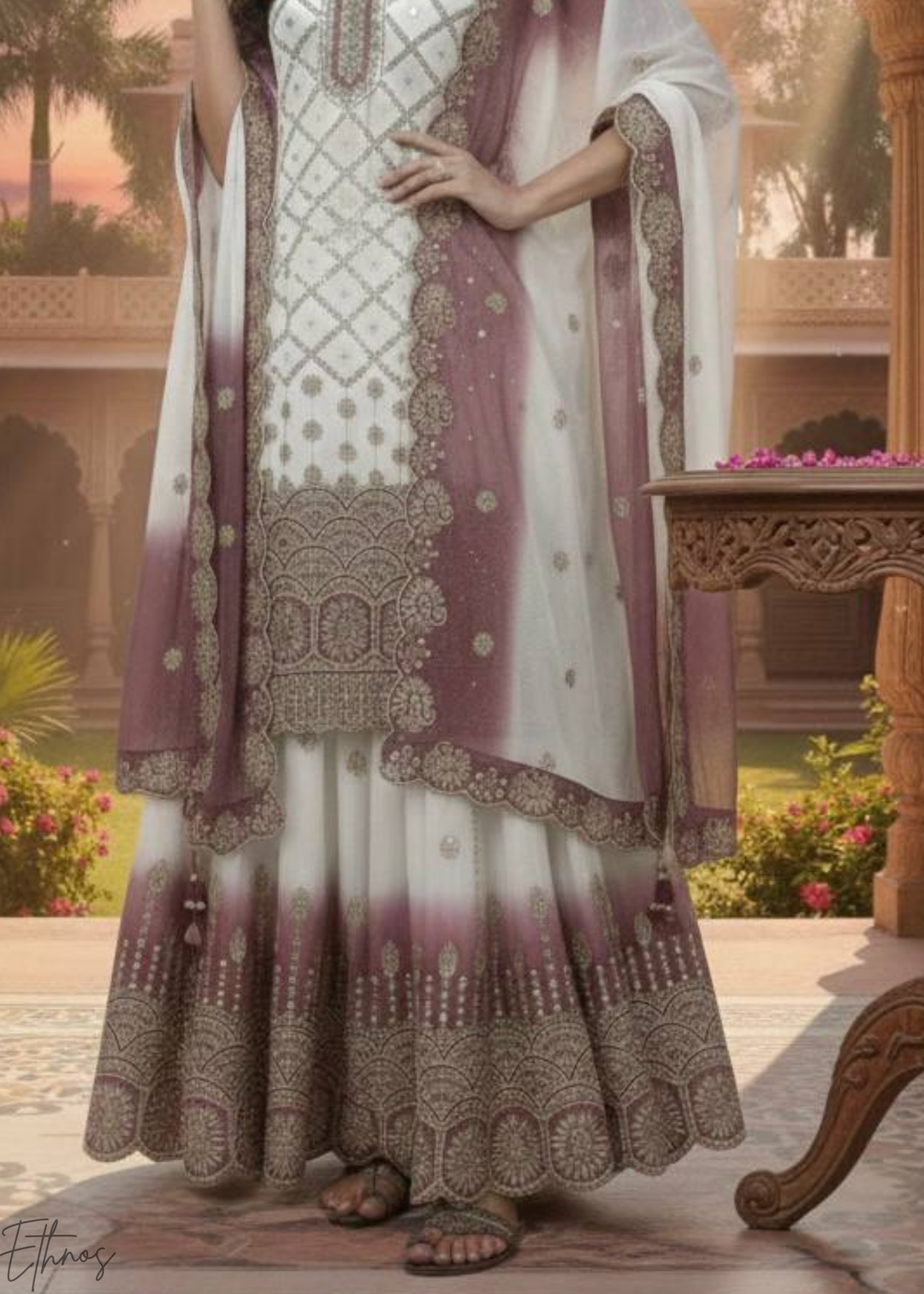 Blush White Georgette Palazzo Suit