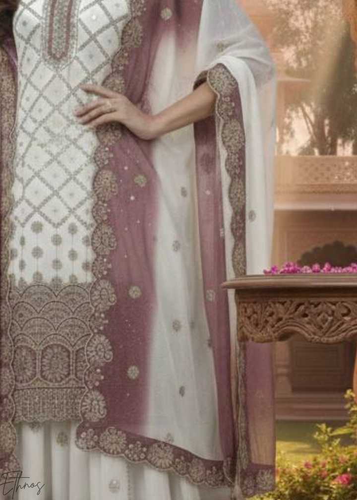 Blush White Georgette Palazzo Suit