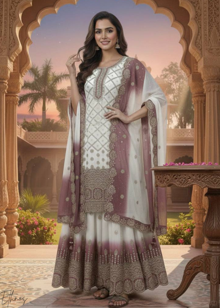 Blush White Georgette Palazzo Suit