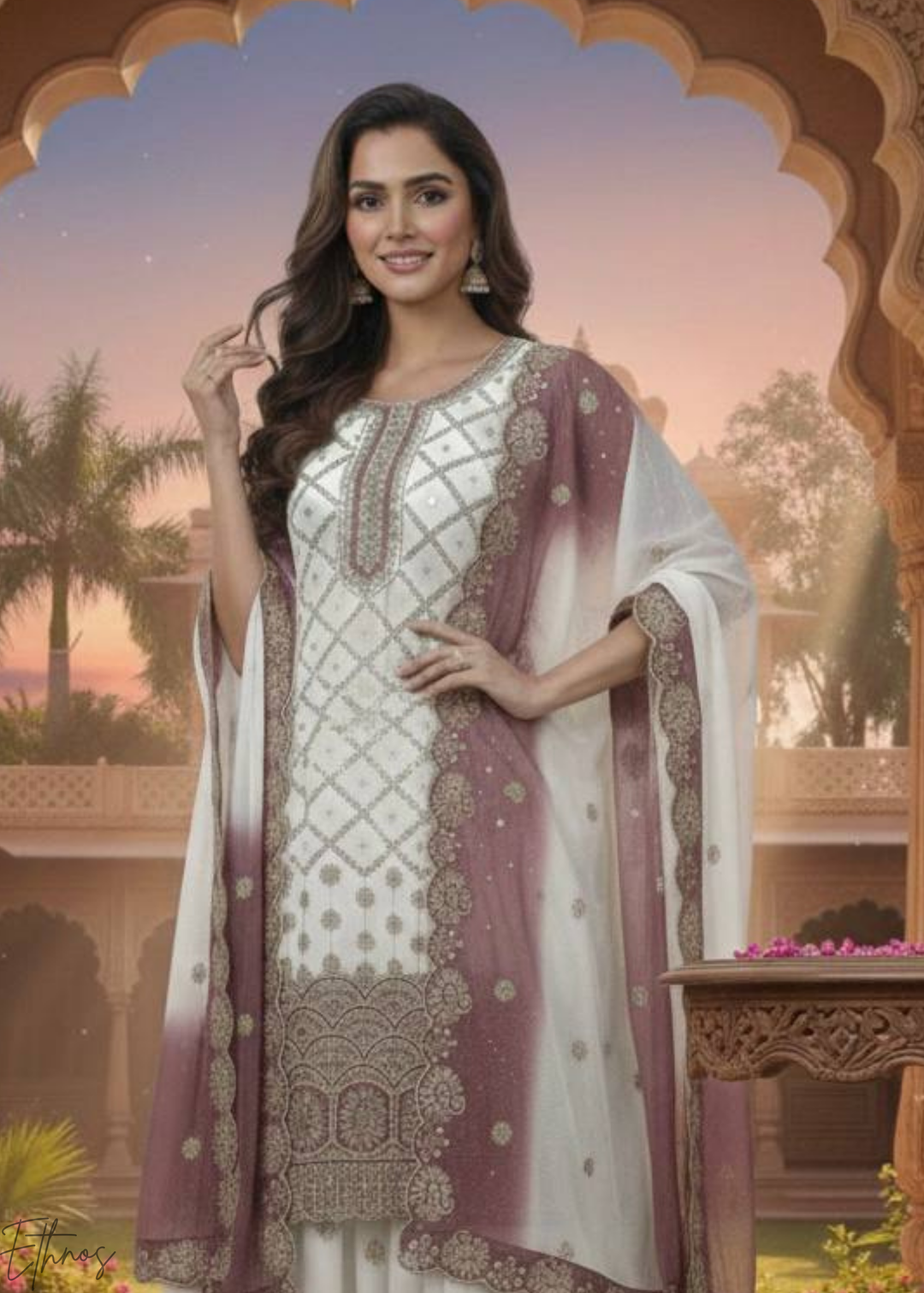 Blush White Georgette Palazzo Suit
