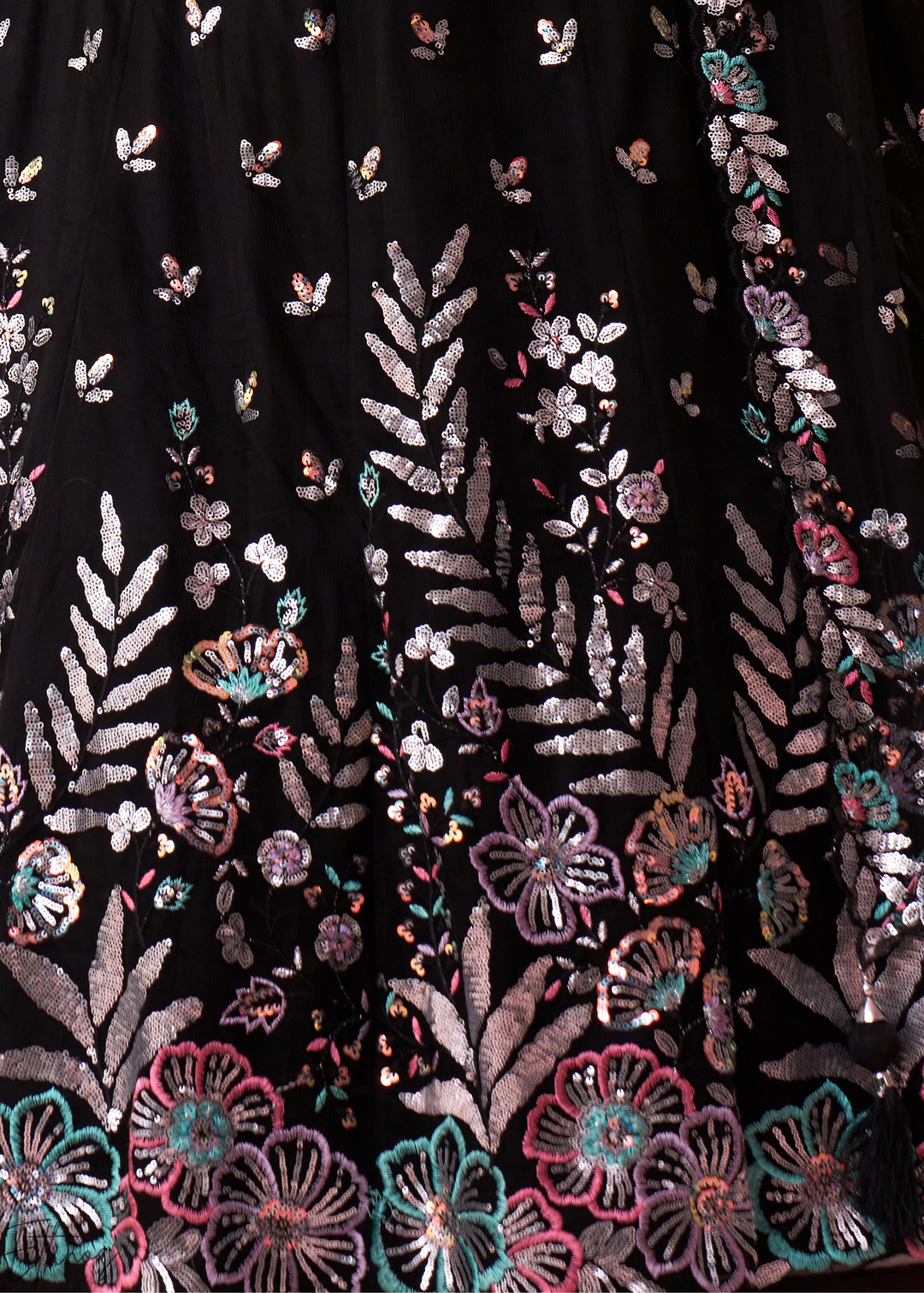 Black Multi-Colored Sequins Net Lehenga