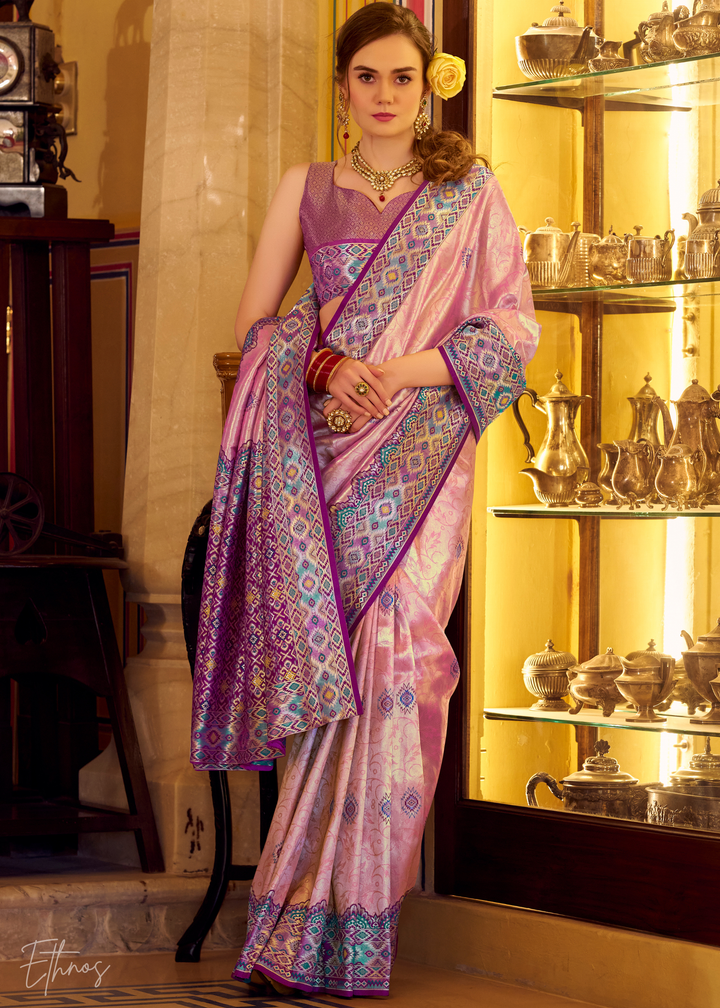 Blush Pink Tissue Patola Silk Saree