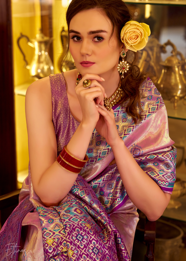 Blush Pink Tissue Patola Silk Saree