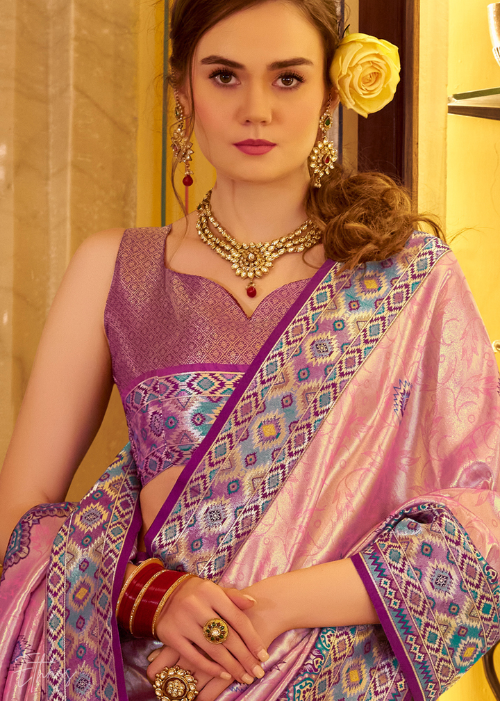 Blush Pink Tissue Patola Silk Saree