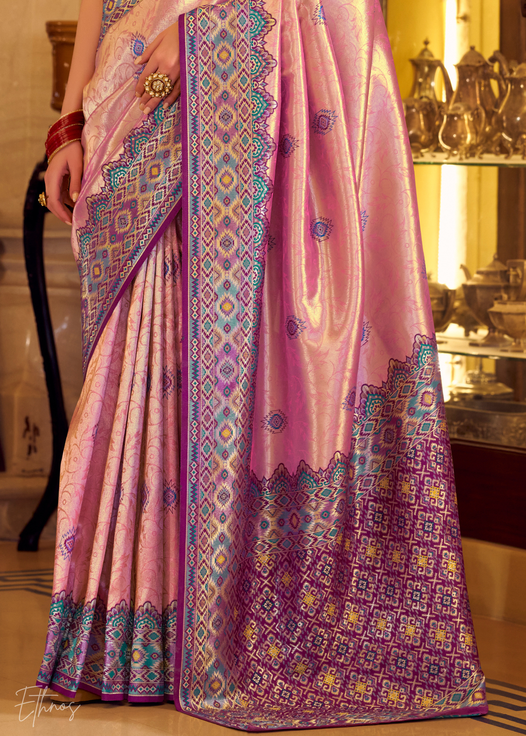 Blush Pink Tissue Patola Silk Saree