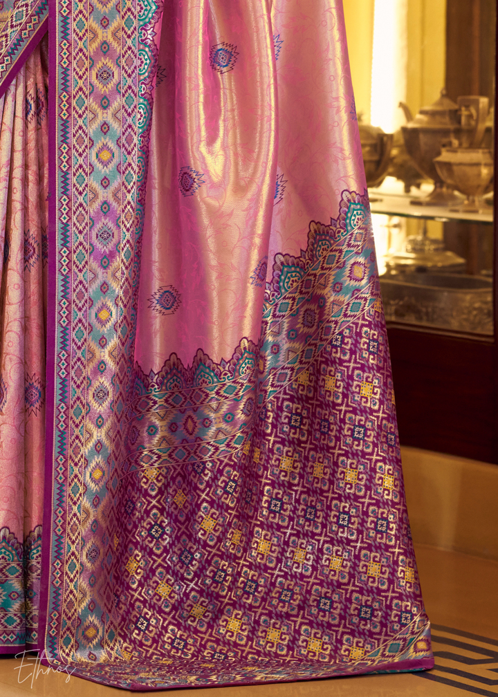 Blush Pink Tissue Patola Silk Saree