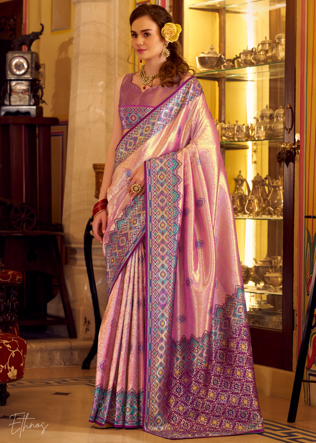Blush Pink Tissue Patola Silk Saree