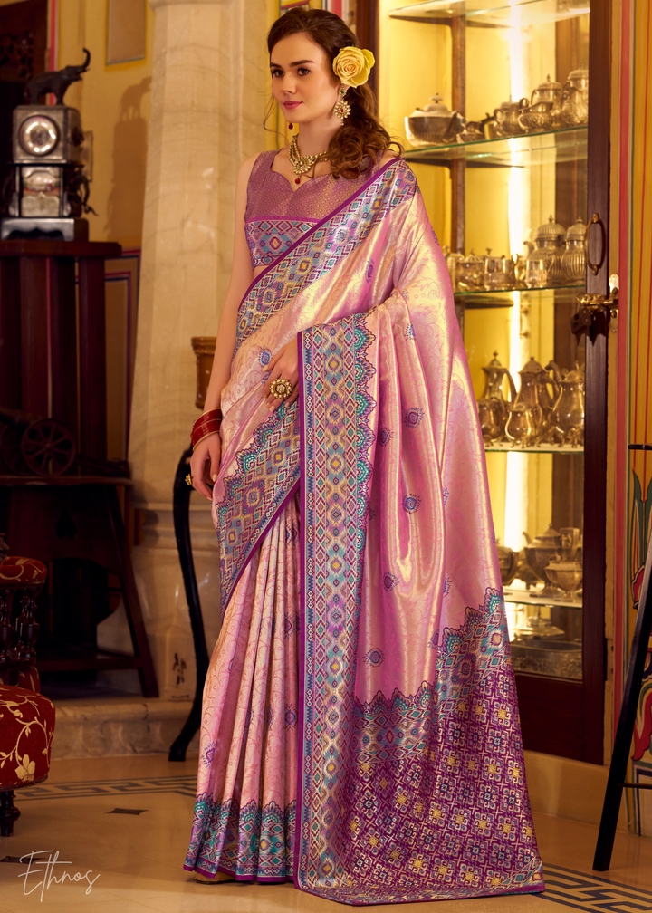 Blush Pink Tissue Patola Silk Saree
