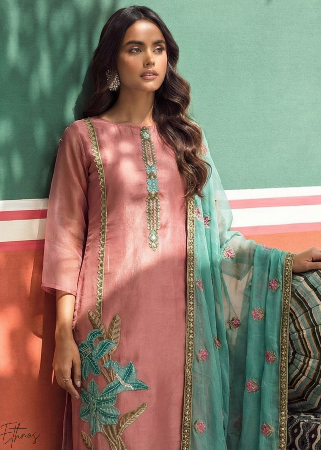 Blush Pink Zari-Santoon Palazzo Suit