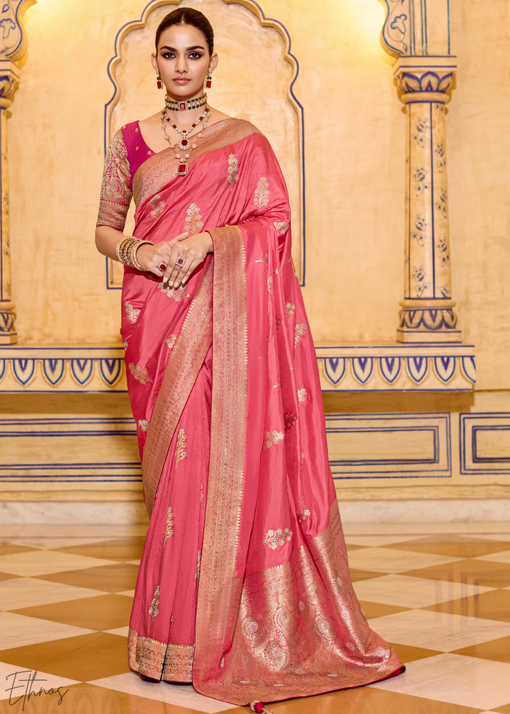 Blush Pink Zari Crepe Silk Saree
