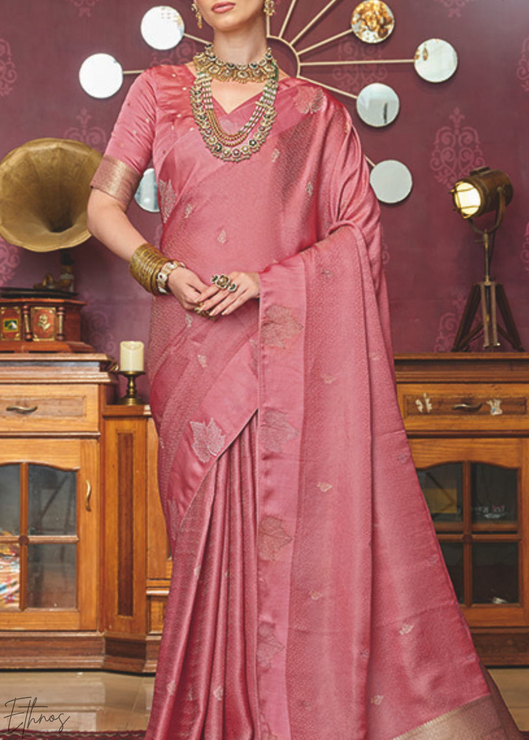 Blush Pink Poly-Viscose Silk Saree