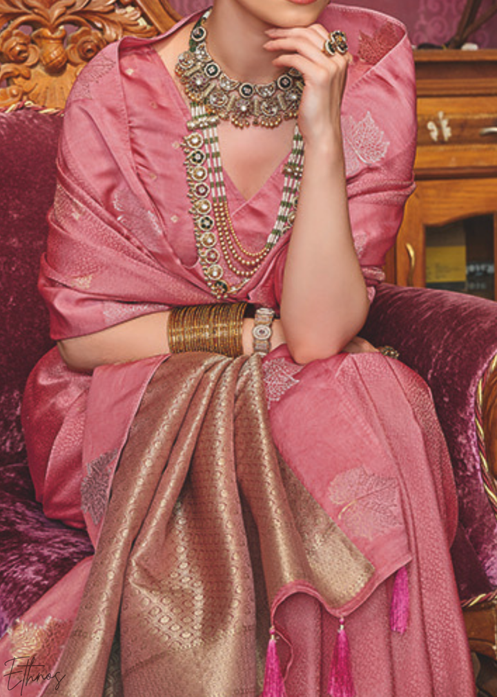 Blush Pink Poly-Viscose Silk Saree