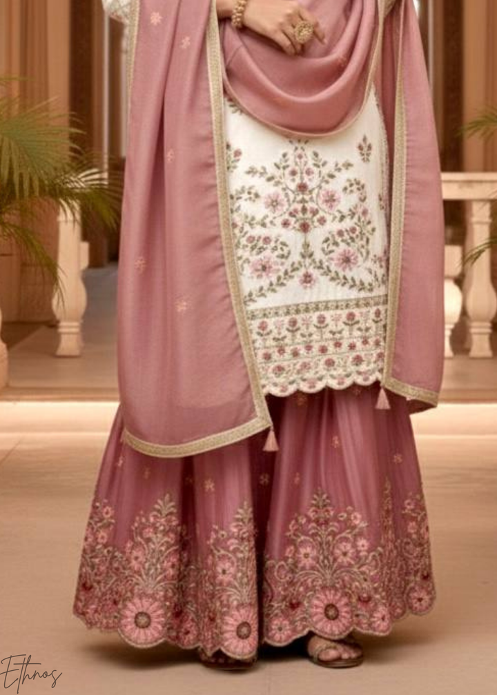 Blush & White Silk Sharara Suit