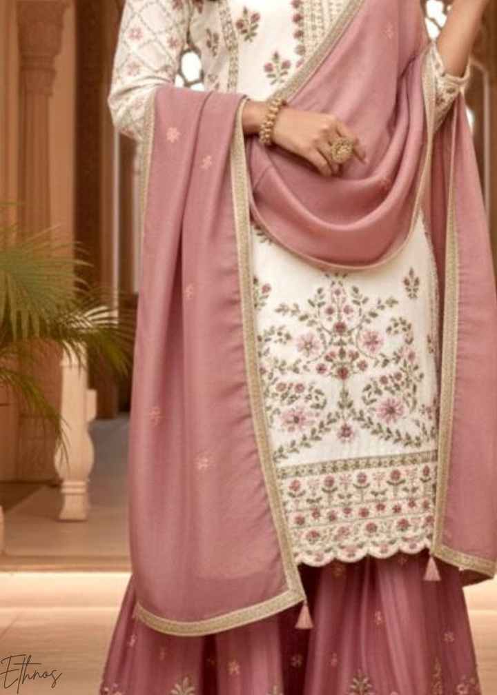 Blush & White Silk Sharara Suit