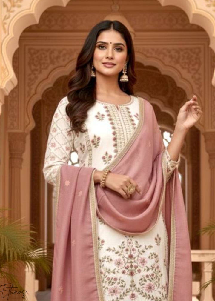 Blush & White Silk Sharara Suit