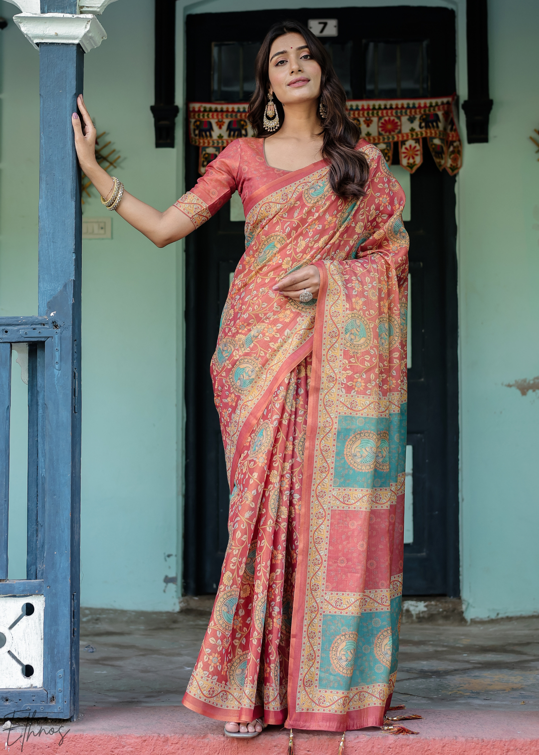Brick Red Royal Heritage Cotton Linen Saree