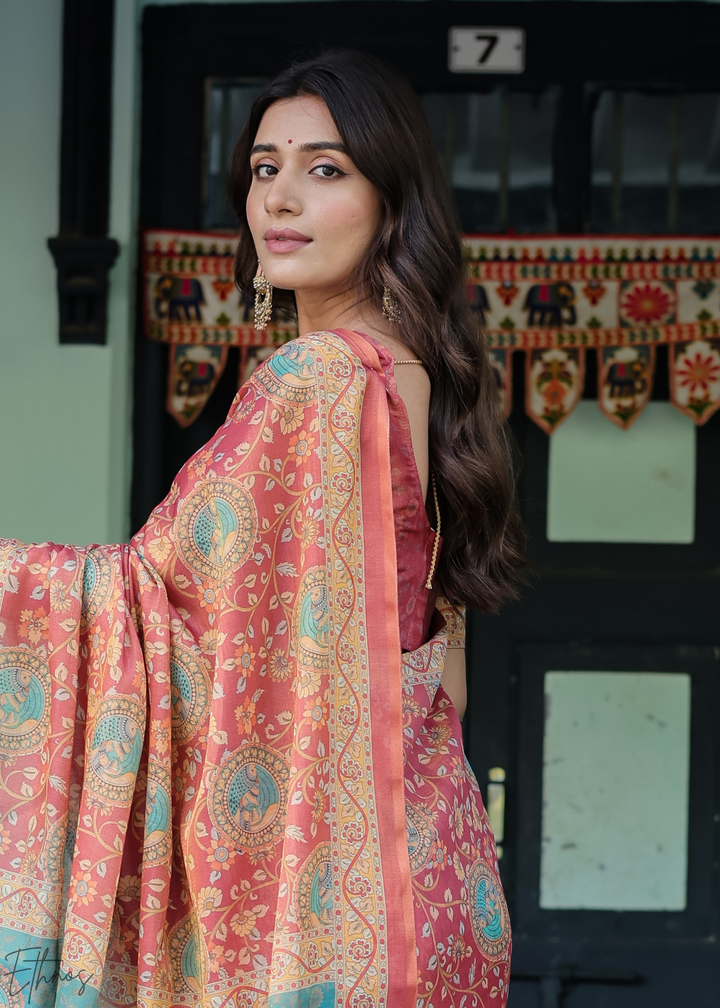 Brick Red Royal Heritage Cotton Linen Saree