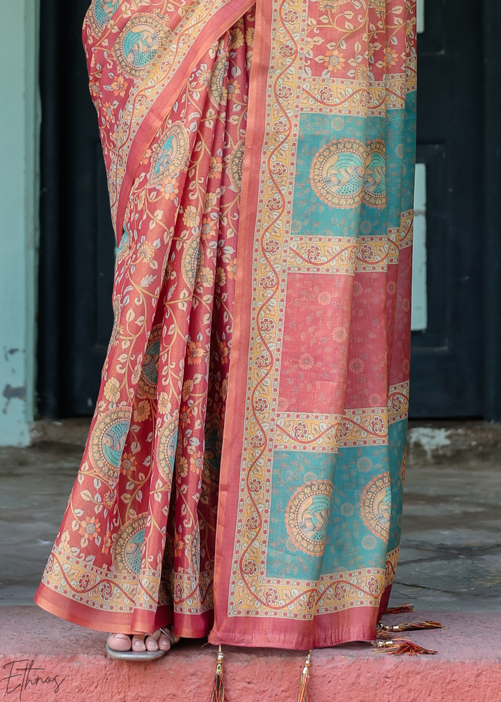 Brick Red Royal Heritage Cotton Linen Saree