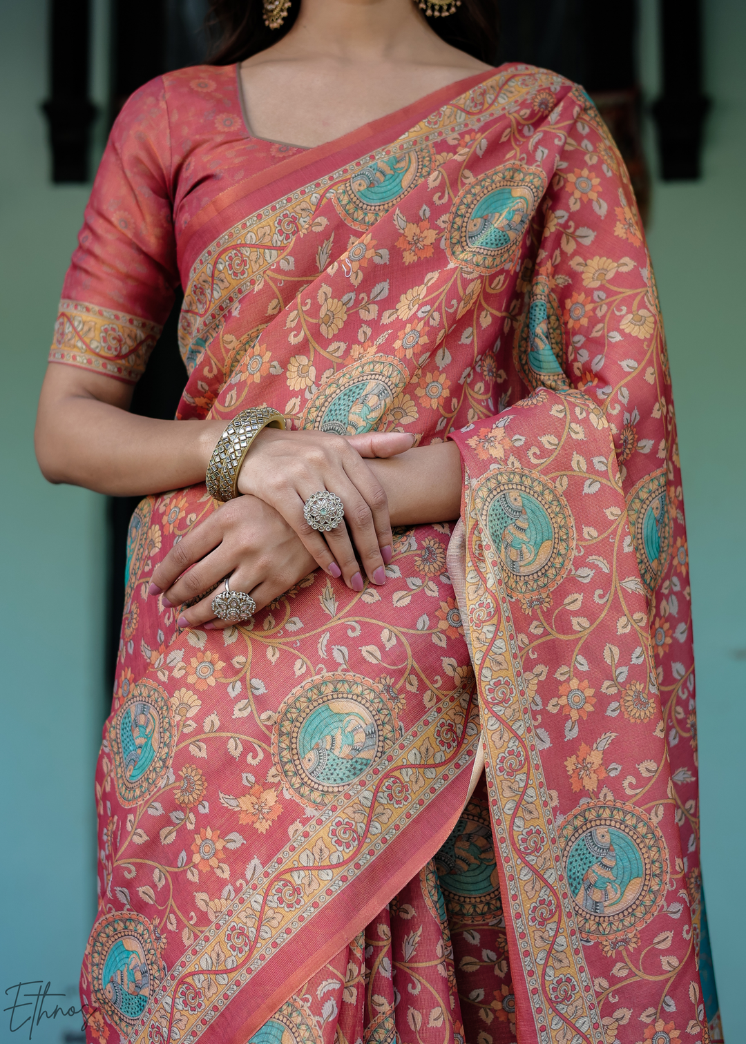 Brick Red Royal Heritage Cotton Linen Saree