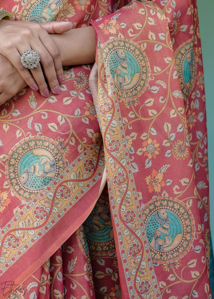 Brick Red Royal Heritage Cotton Linen Saree