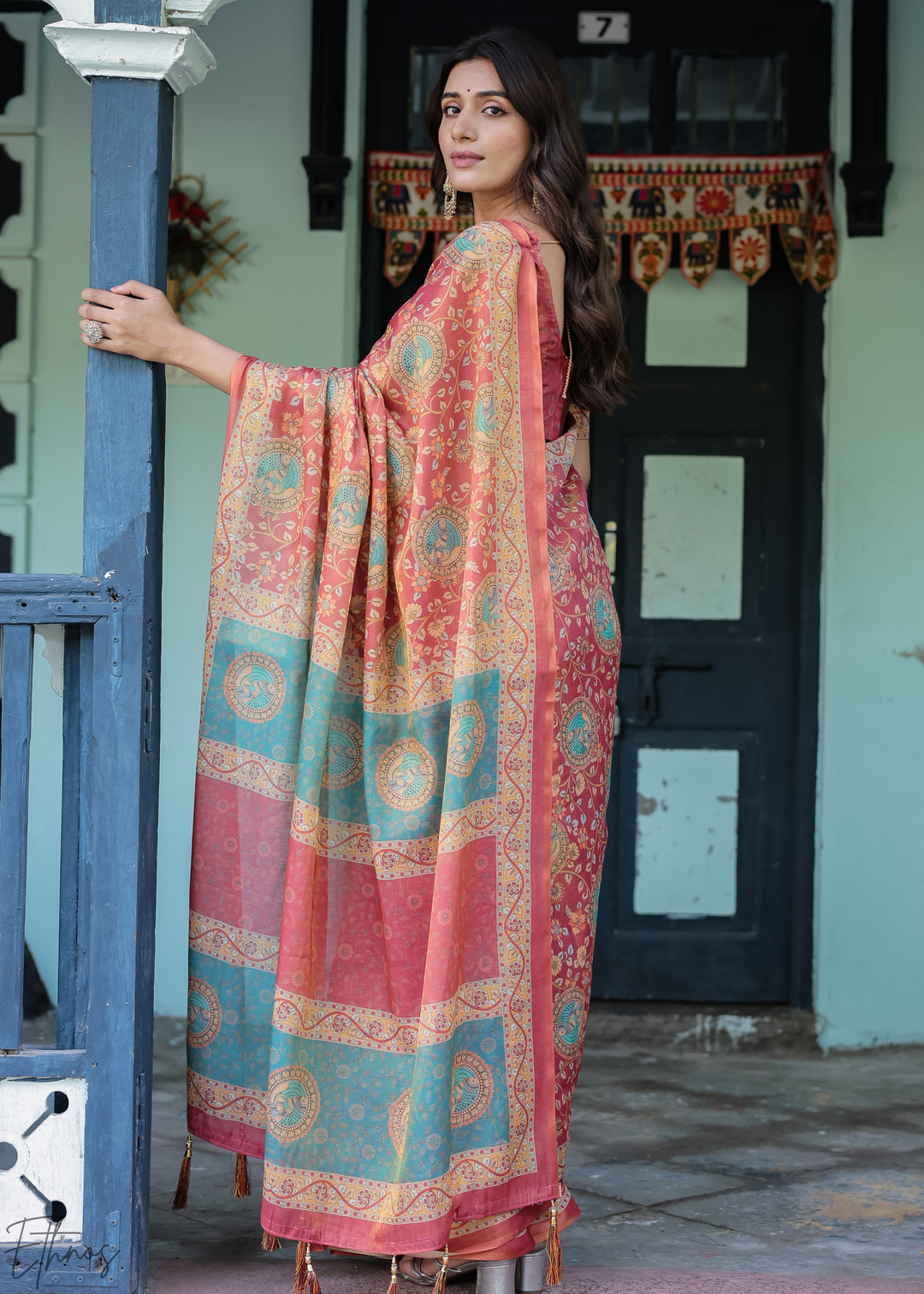Brick Red Royal Heritage Cotton Linen Saree