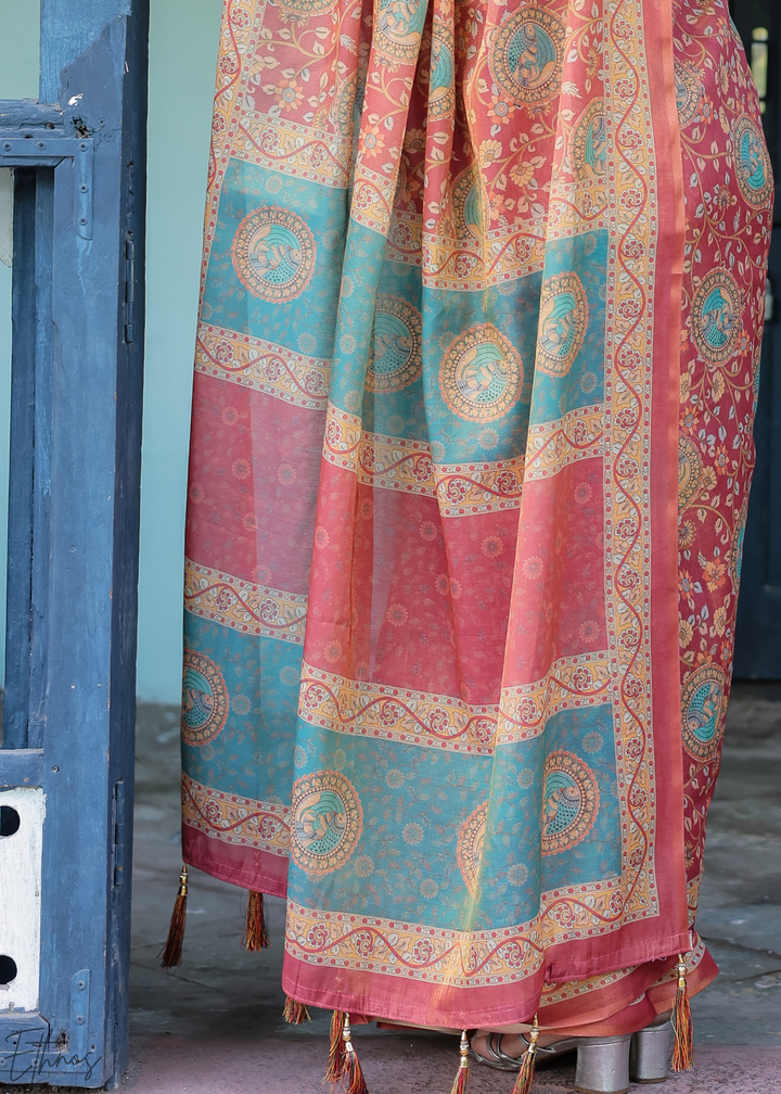Brick Red Royal Heritage Cotton Linen Saree