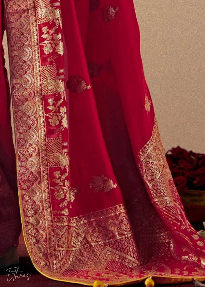 Bridal Red Zari Dola Silk Saree