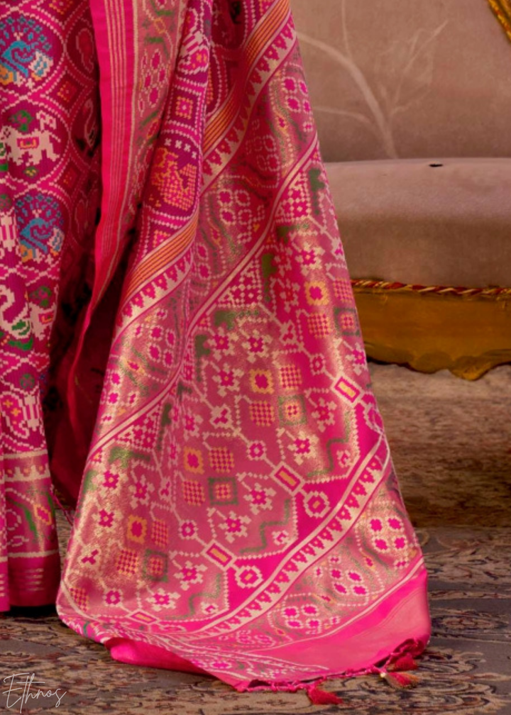 Bright Magenta Ashwa Patola Silk Saree