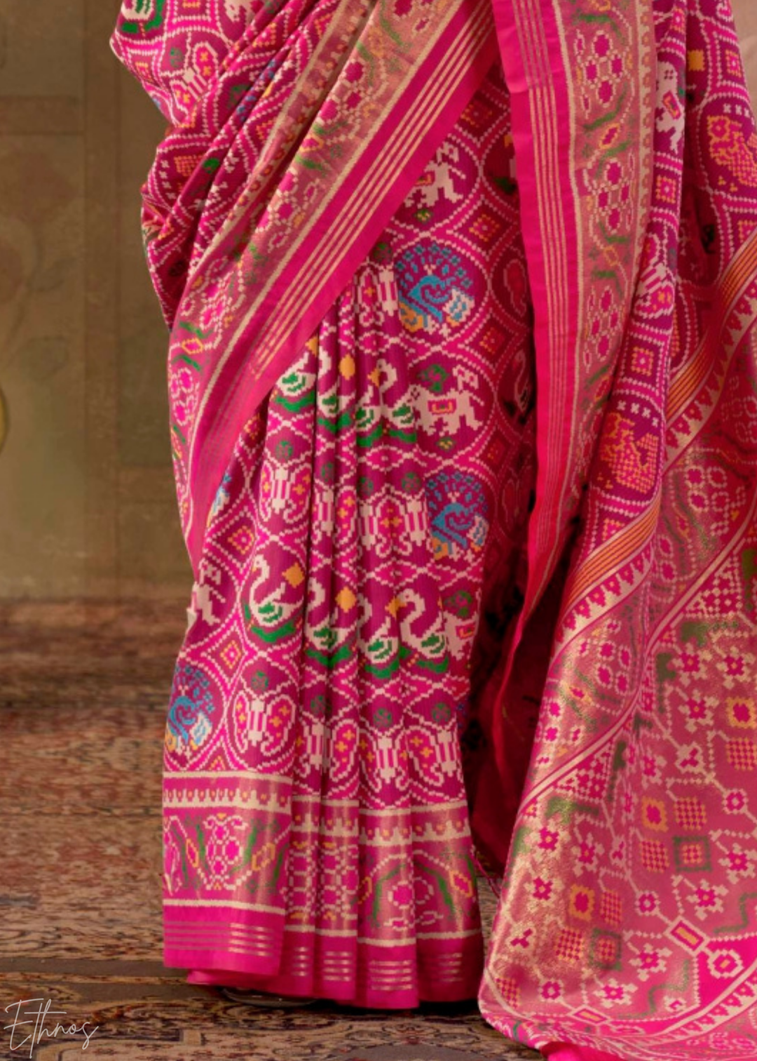 Bright Magenta Ashwa Patola Silk Saree