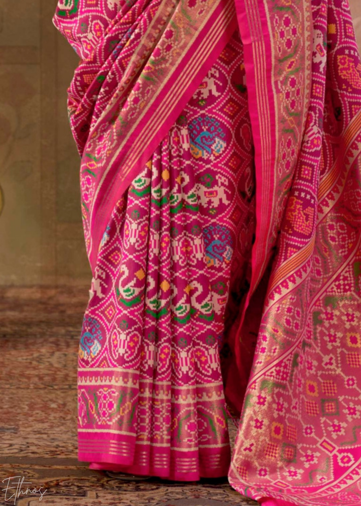 Bright Magenta Ashwa Patola Silk Saree