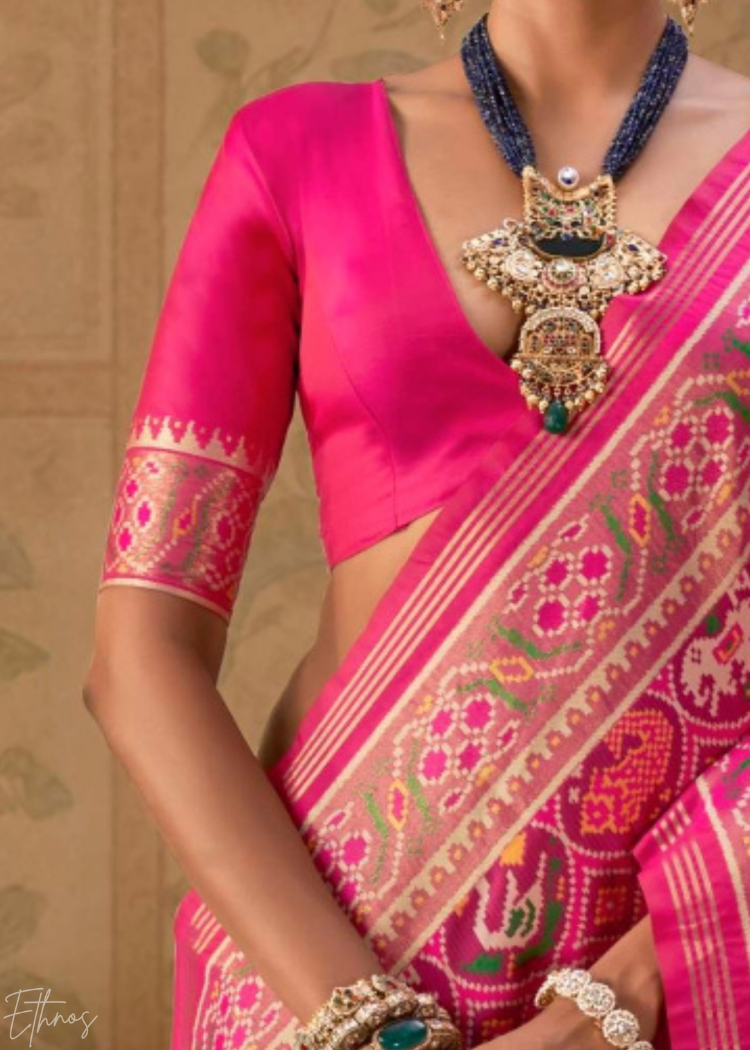 Bright Magenta Ashwa Patola Silk Saree