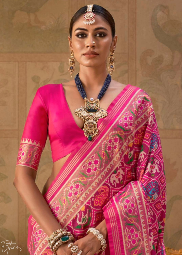 Bright Magenta Ashwa Patola Silk Saree