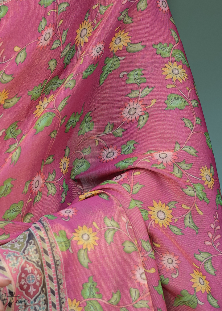 Bright Pink Royal Heritage Cotton Linen Saree