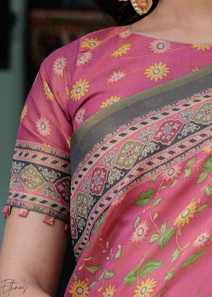 Bright Pink Royal Heritage Cotton Linen Saree