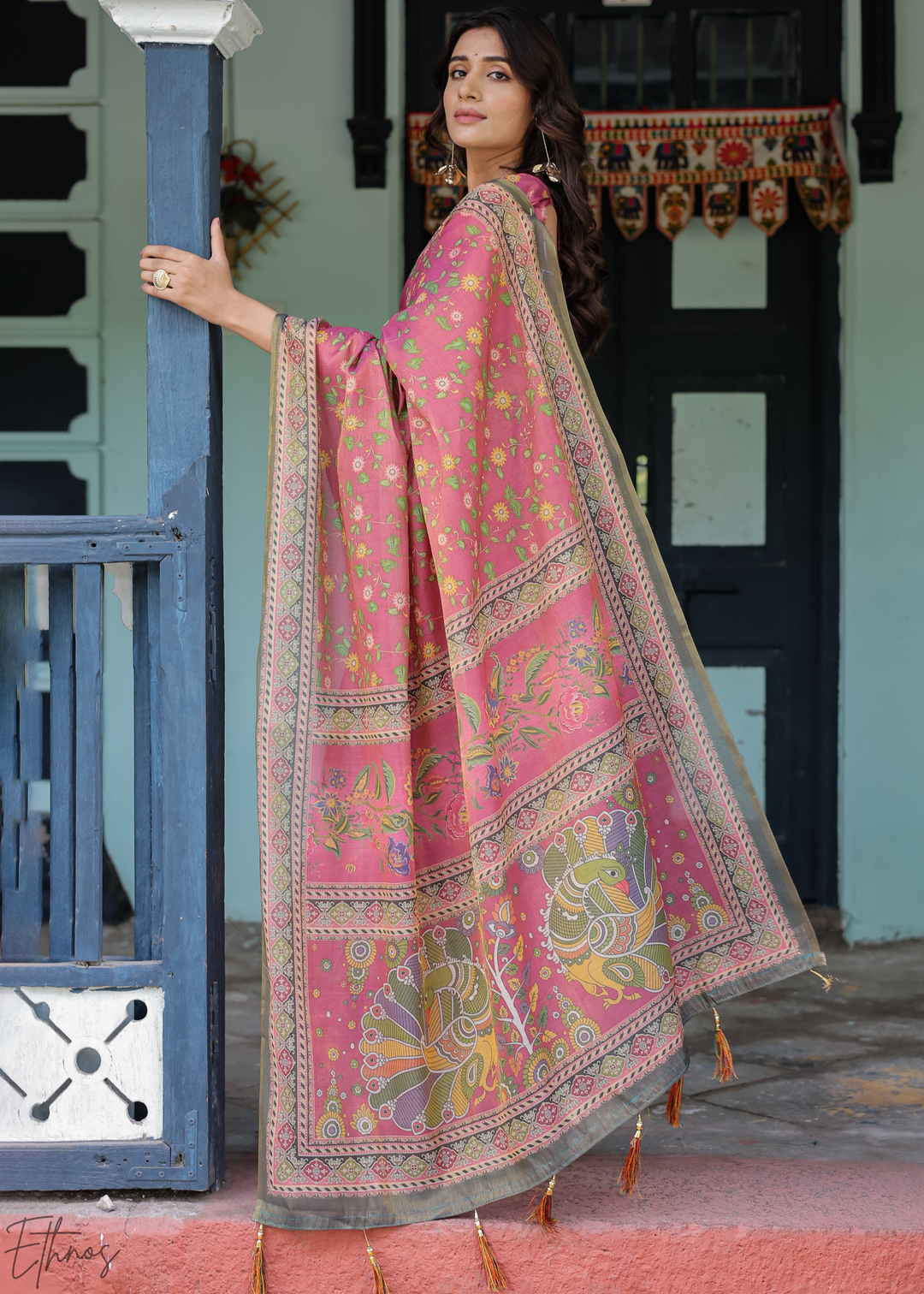 Bright Pink Royal Heritage Cotton Linen Saree