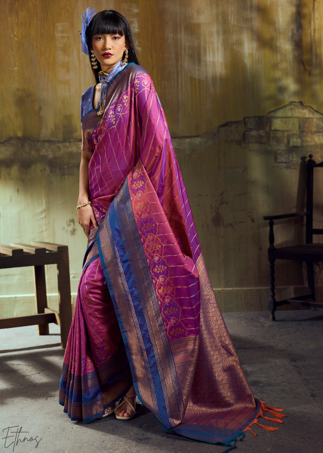 Brilliant Fuchsia Plum Pochampally Ikkat Silk Saree